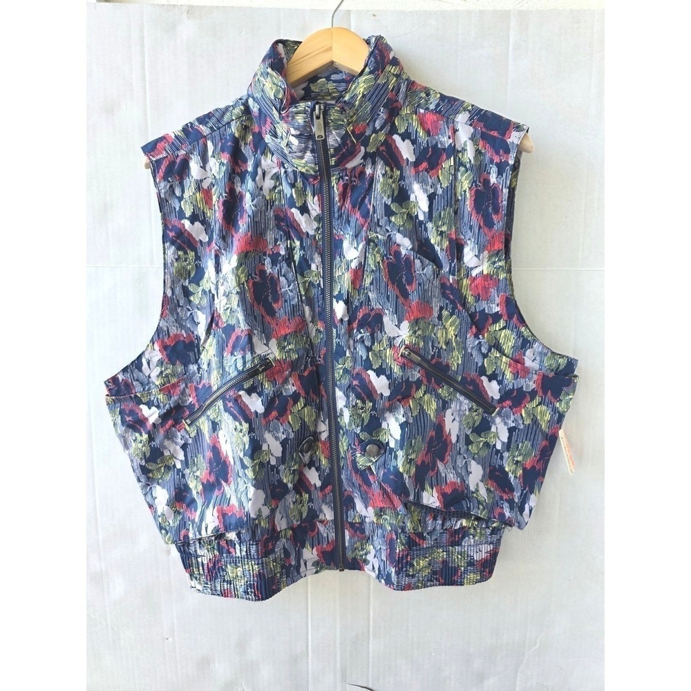 Free People Blue Bloomcore Geo Floral Hooded Vest NWT Boho Festival Size Medium